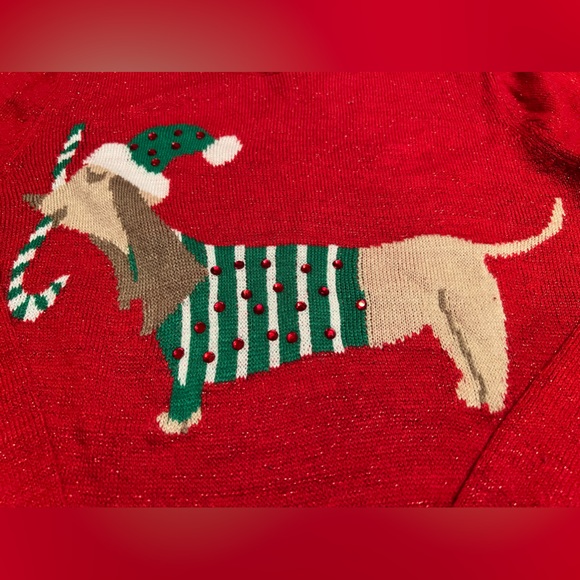 S Dachsund Wiener Dog Christmas Sparkle Sweater candy cane stripes holiday - Picture 2 of 5